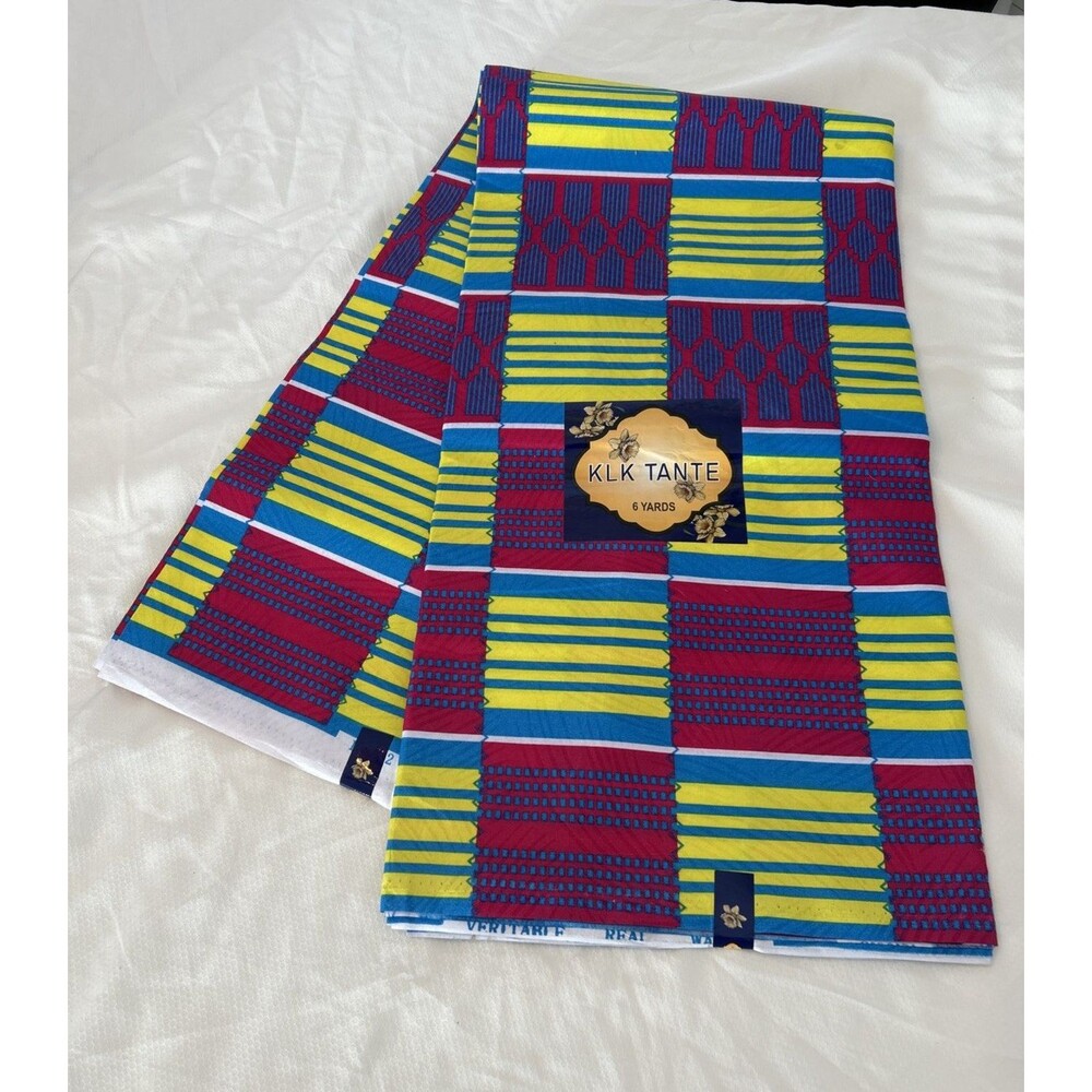 African Cotton Wax Print Fabric 6 yards Pink Blue Yellow Abstract Cotton